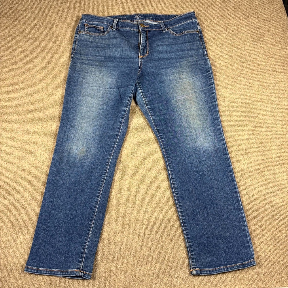 St John's Bay Jeans Womens 14P Blue Denim Stretch Cotton Straight Leg Minimalist - Picture 1 of 12